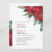 Rode Poinsettia Bloemen Kerstmis Bruiloft Kaart (Voorkant / Achterkant)