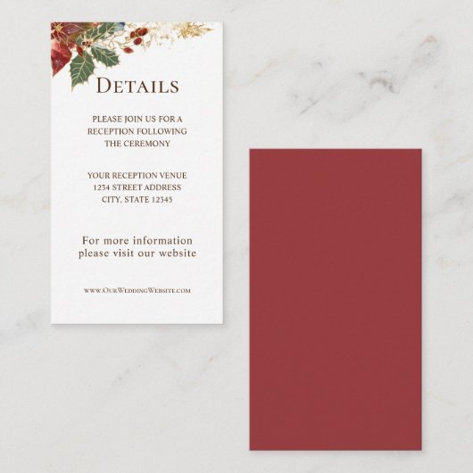 Rode Poinsettia Bloemen Kerstmis Winter Bruiloft Informatiekaartje (Voorkant / Achterkant)