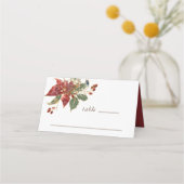 Rode Poinsettia Bloemen Kerstmis Winter Bruiloft Plaatskaartje (Achterkant)