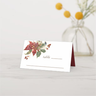 Rode Poinsettia Bloemen Kerstmis Winter Bruiloft Plaatskaartje