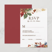 Rode Poinsettia Bloemen Kerstmis Winter Bruiloft RSVP Kaartje (Voorkant / Achterkant)