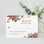 Rode Poinsettia Bloemen Kerstmis Winter Bruiloft RSVP Kaartje (Staand voorkant)