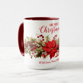 Rode Poinsettia Bloemen krans Kerstvakantie Mok (Voorkant links)