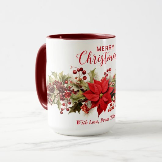 Rode Poinsettia Bloemen krans Kerstvakantie Mok (Voorkant links)