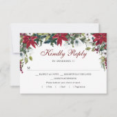 Rode Poinsettia Bloemen RSVP Kaart met Maaltijdkeu (Voorkant)