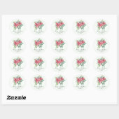 Rode Poinsettia Bloemen Script Vrolijk Kerstfeest Ronde Sticker (Vel)