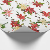 Rode Poinsettia Bloemen Vakantiepatroon Cadeaupapier (Hoek)