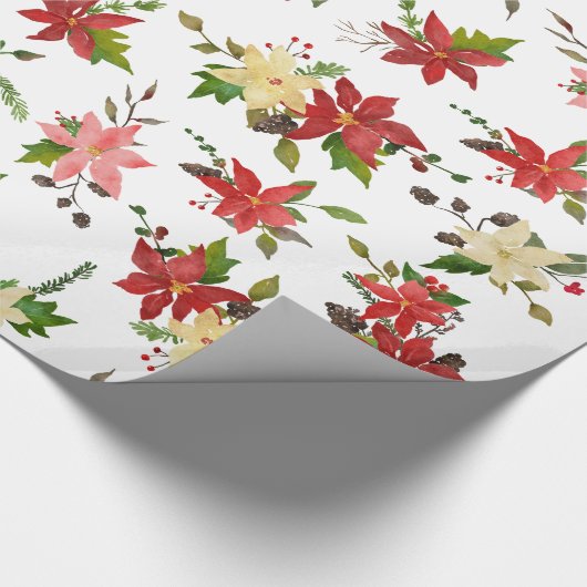Rode Poinsettia Bloemen Vakantiepatroon Cadeaupapier (Hoek)