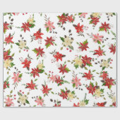 Rode Poinsettia Bloemen Vakantiepatroon Cadeaupapier (Vlak)