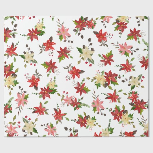 Rode Poinsettia Bloemen Vakantiepatroon Cadeaupapier (Vlak)
