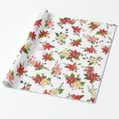 Rode Poinsettia Bloemen Vakantiepatroon Cadeaupapier (Uitgerold)