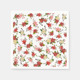 Rode Poinsettia Bloemen Vakantiepatroon Servet