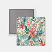 Rode Poinsettia Bloemen Verlaat Botanische Kerstmi Magneet (Voorkant / Achterkant)