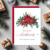 Rode Poinsettia Bloemen Vrolijk Kerstfeest Feestdagenkaart