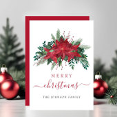 Rode Poinsettia Bloemen Vrolijk Kerstfeest Feestdagenkaart