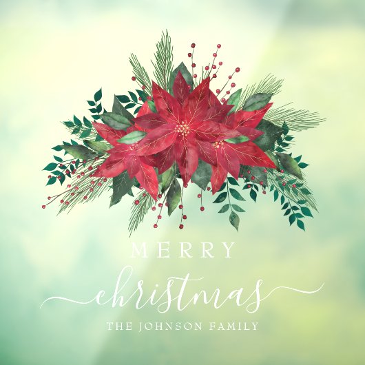 Rode Poinsettia Bloemen Vrolijk Kerstfeest Raamsticker (Vel 3)