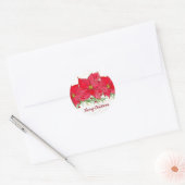 Rode Poinsettia Bloemen Vrolijk Kerstfeest Ronde Sticker (Envelop)