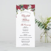 Rode Poinsettia Bloemen Waterverf Trouwceremonie Programmakaart (Staand voorkant)