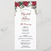 Rode Poinsettia Bloemen Waterverf Trouwceremonie Programmakaart (Voorkant)