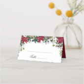 Rode Poinsettia Bloemen Waterverf Trouwtafel Plaatskaartje (Voorkant)