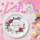 Rode Poinsettia Bloemen Winter Vrijgezellenfeest P Papieren Bordje (Feest)