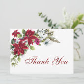 Rode Poinsettia Bloemenaquarel Bedankkaart (Staand voorkant)