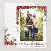 Rode Poinsettia Bloemenfoto Kerst Kaarten (Voorkant / Achterkant)