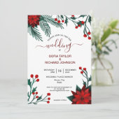 Rode Poinsettia Bloemige Kerst Watercolor Bruiloft Kaart (Staand voorkant)