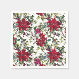 Rode Poinsettia Bloemige Kerstmis FEestje Papier Servet