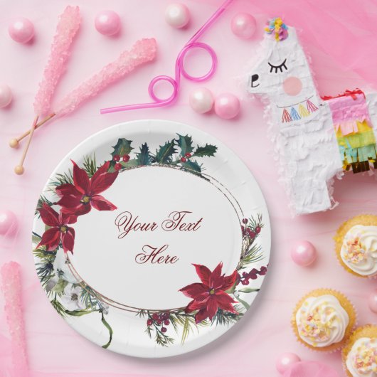 Rode Poinsettia Bloemige Winter Kerstfeest Papieren Bordje (Feest)