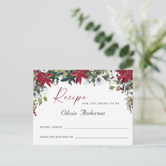 Rode Poinsettia Bloemrijke Bruidsdouche Receptkaar Briefkaart (Staand voorkant)