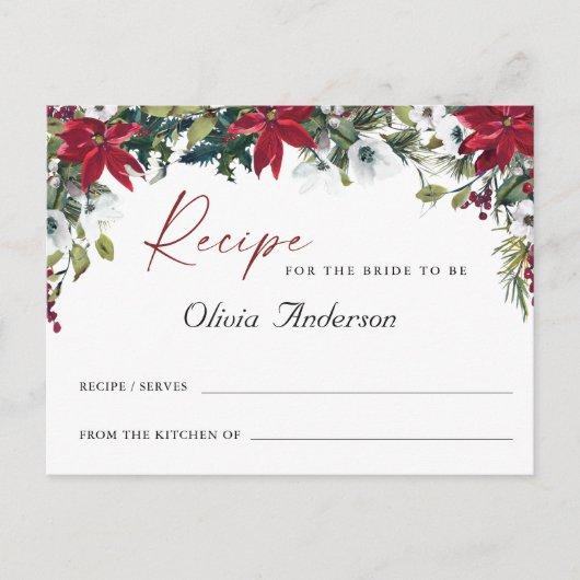 Rode Poinsettia Bloemrijke Bruidsdouche Receptkaar Briefkaart (Voorkant)