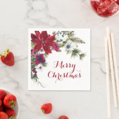 Rode Poinsettia Bloemrijke Prettig Kerstfeest  Servet (Insitu)