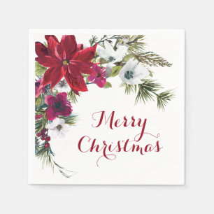 Rode Poinsettia Bloemrijke Prettig Kerstfeest  Servet