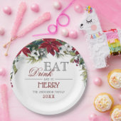 Rode Poinsettia Bloemstuk Winter Kerstfeest Papieren Bordje (Feest)