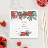 Rode Poinsettia Border Bloemen Bruiloft Servet (Insitu)