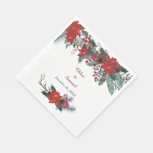 Rode Poinsettia Border Bloemen Bruiloft Servet (Hoek)