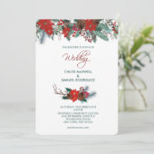 Rode Poinsettia Border Boeket Bruiloft Uitnodiging (Staand voorkant)