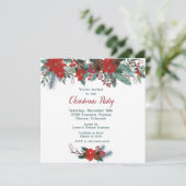 Rode Poinsettia Border Bouquet Kerstfeest Kaart (Staand voorkant)