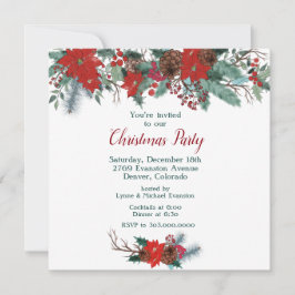 Rode Poinsettia Border Bouquet Kerstfeest Kaart