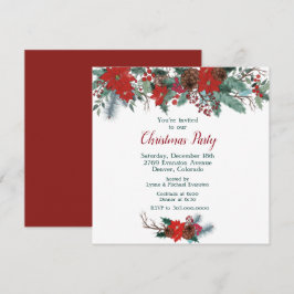 Rode Poinsettia Border Bouquet Kerstfeest Kaart