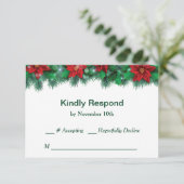 Rode Poinsettia Border Bruiloft RSVP Kaartje (Staand voorkant)