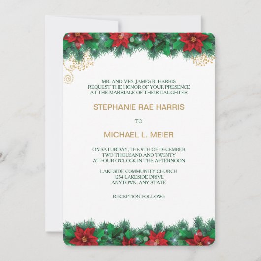 Rode Poinsettia Border Bruiloft Uitnodiging (Voorkant)