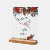 Rode Poinsettia Border Bruiloft Welkom Acryl Bord (Hoek)