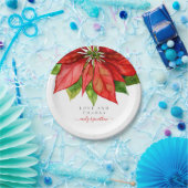 Rode Poinsettia Border Kerstmis Bruiloft Namen Papieren Bordje (Feest)