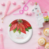 Rode Poinsettia Border Kerstmis Bruiloft Namen Papieren Bordje (Feest)