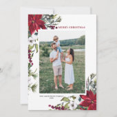 Rode Poinsettia Botanische kerst met kerst Feestdagenkaart (Voorkant)
