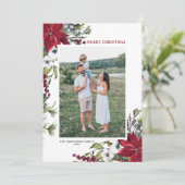 Rode Poinsettia Botanische kerst met kerst Feestdagenkaart (Staand voorkant)