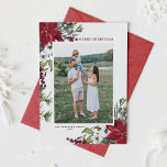 Rode Poinsettia Botanische kerst met kerst Feestdagenkaart<br><div class="desc">Vrolijk kerstfeest! Verstuur je vakantiewensen en groeten naar familie en vrienden met deze aanpasbare platte kerstkaart met florale kerstfoto. Het bevat een lijst van de waterverf van pinecones,  dennenaalden,  hollies,  bessen en rode puntenwijnen. Personaliseer door namen,  bericht en foto toe te voegen. Overeenkomende objecten zijn beschikbaar.</div>