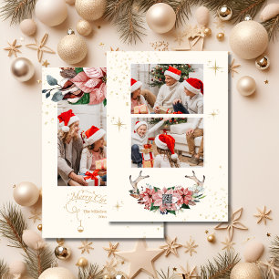 Rode Poinsettia Botanische kerst met kerst Feestdagenkaart